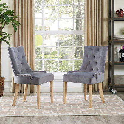 home office desk chairs | CasaFoyer Pose Performance Velvet Dining Chair Set | Modern Farmhouse Style | Tufting | Nailhead Trim | Stain-Resistant Velvet Upholstery | Natural Wood Legs | Set of 2 | casafoyer.myshopify.com
