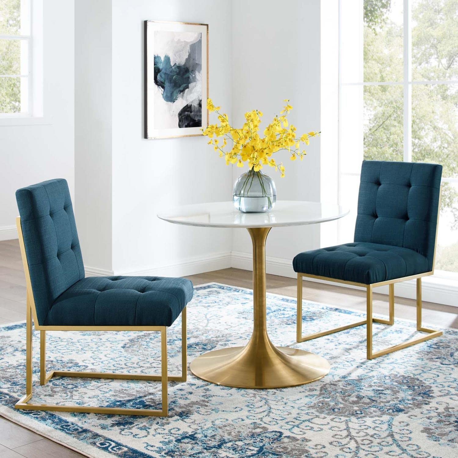 home office desk chairs | CasaFoyer Privy Dining Accent Chair Set of 2 | Elegant Deco Design | Gold Stainless Steel Base | Modern Sophistication | No Assembly Required | casafoyer.myshopify.com