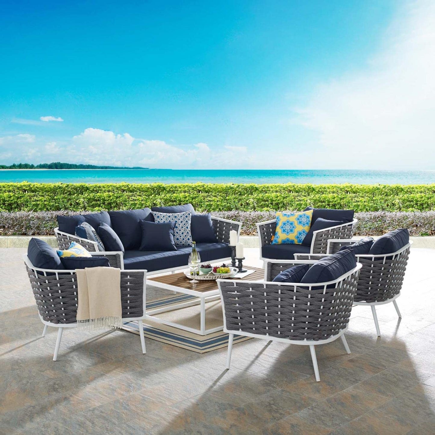 kitchen and dining room sets | CasaFoyer Stance Outdoor Collection | Modern Design | Aluminum Frame | Waterproof Cushions | Includes 4 Armchairs, Coffee Table, and Sofa | Durable & Stylish | casafoyer.myshopify.com