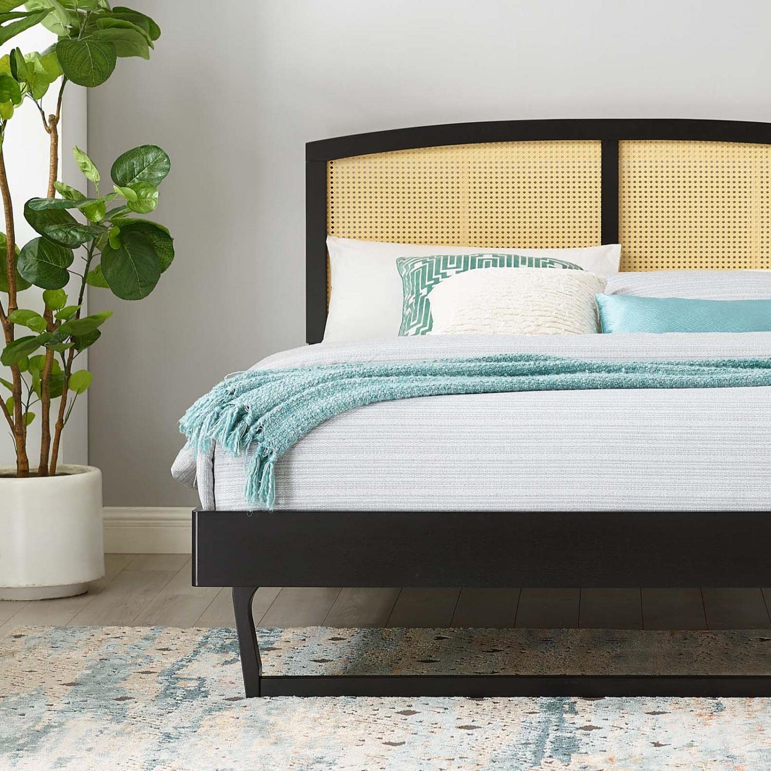 Bed | CasaFoyer Sierra Woven Cane Rattan Wood Full Platform Bed | Mid-Century Modern Design | Tropical Flair | Sturdy & Stable | No Box Spring Needed | Supports Various Mattress Types | Assembly Required | 601 lbs Weight Capacity | casafoyer.myshopify.com