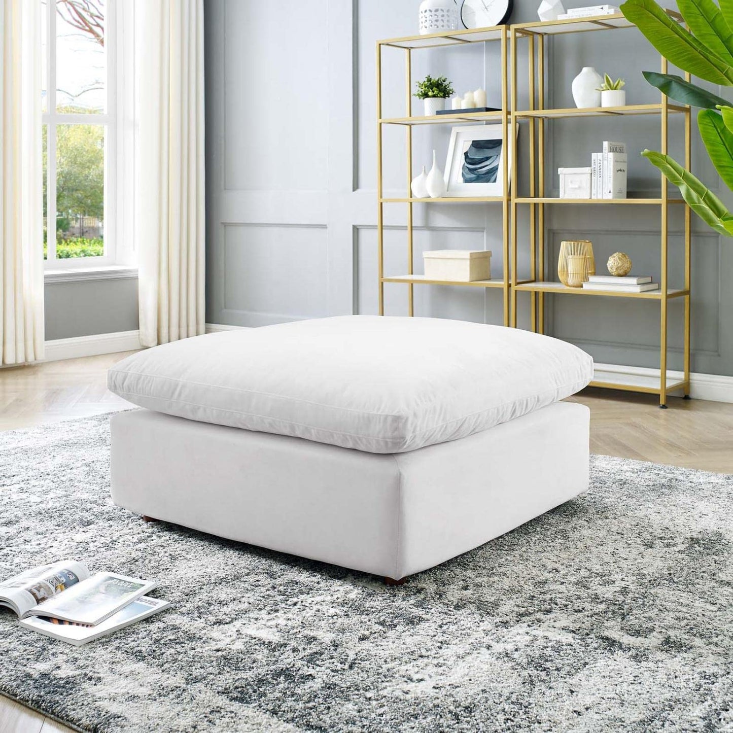 kitchen and dining room sets | CasaFoyer Commix Ottoman | Plush, Stylish & Comfortable | Performance Velvet | Solid Wood | Foam Padding | Duck Down Cushions | Ideal for Living Room, Family Room or Game Room | Plastic Foot Glides | White | casafoyer.myshopify.com