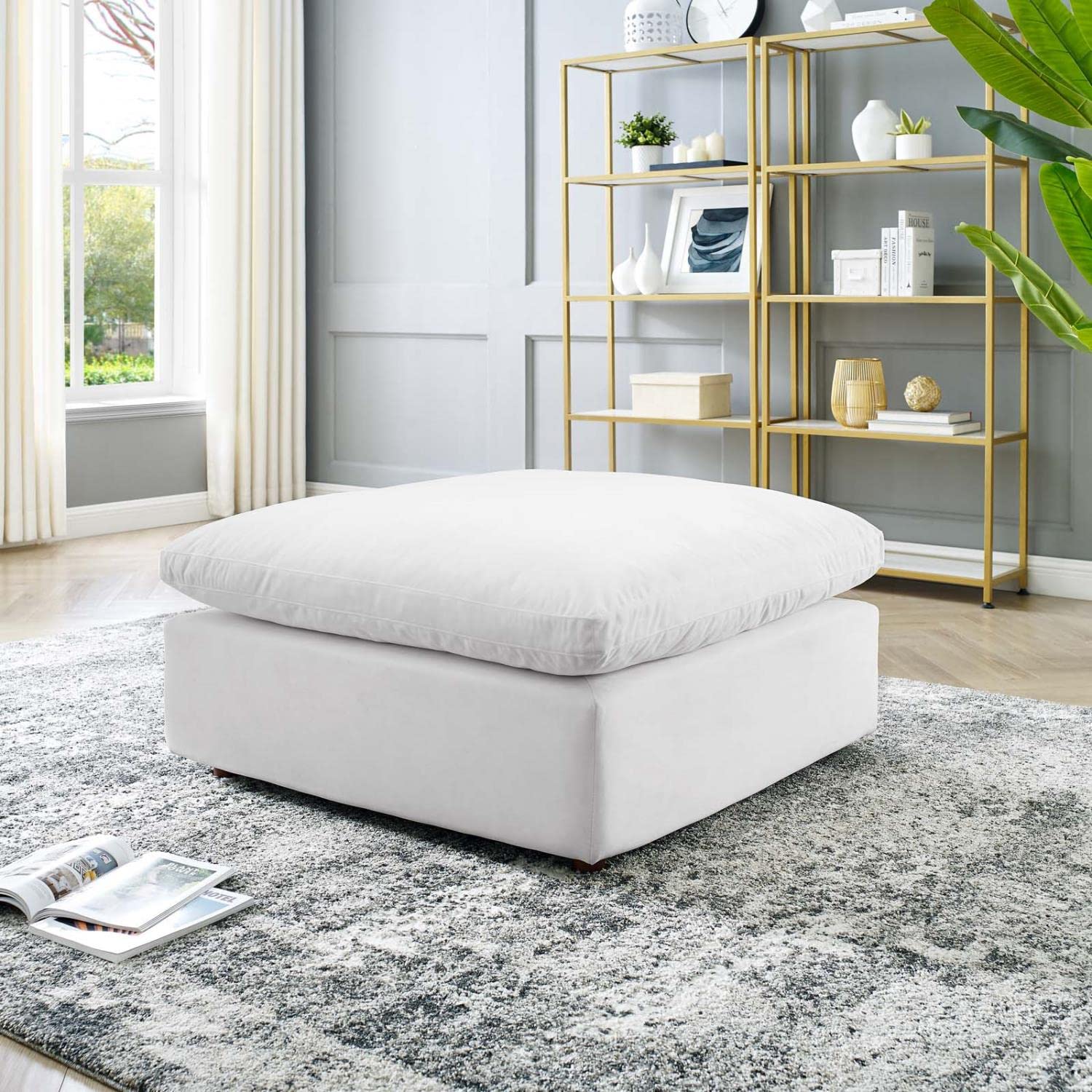 kitchen and dining room sets | CasaFoyer Commix Ottoman | Plush, Stylish & Comfortable | Performance Velvet | Solid Wood | Foam Padding | Duck Down Cushions | Ideal for Living Room, Family Room or Game Room | Plastic Foot Glides | White | casafoyer.myshopify.com