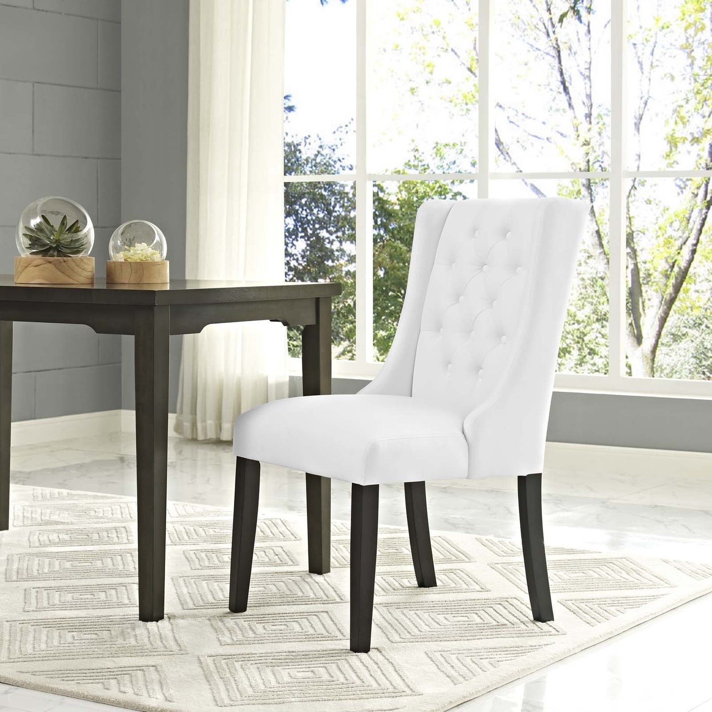 home office desk chairs | CasaFoyer Baronet Button Tufted Dining Chair | Exquisite Design | Premium Vinyl Upholstery | Solid Wood Frame | White | casafoyer.myshopify.com