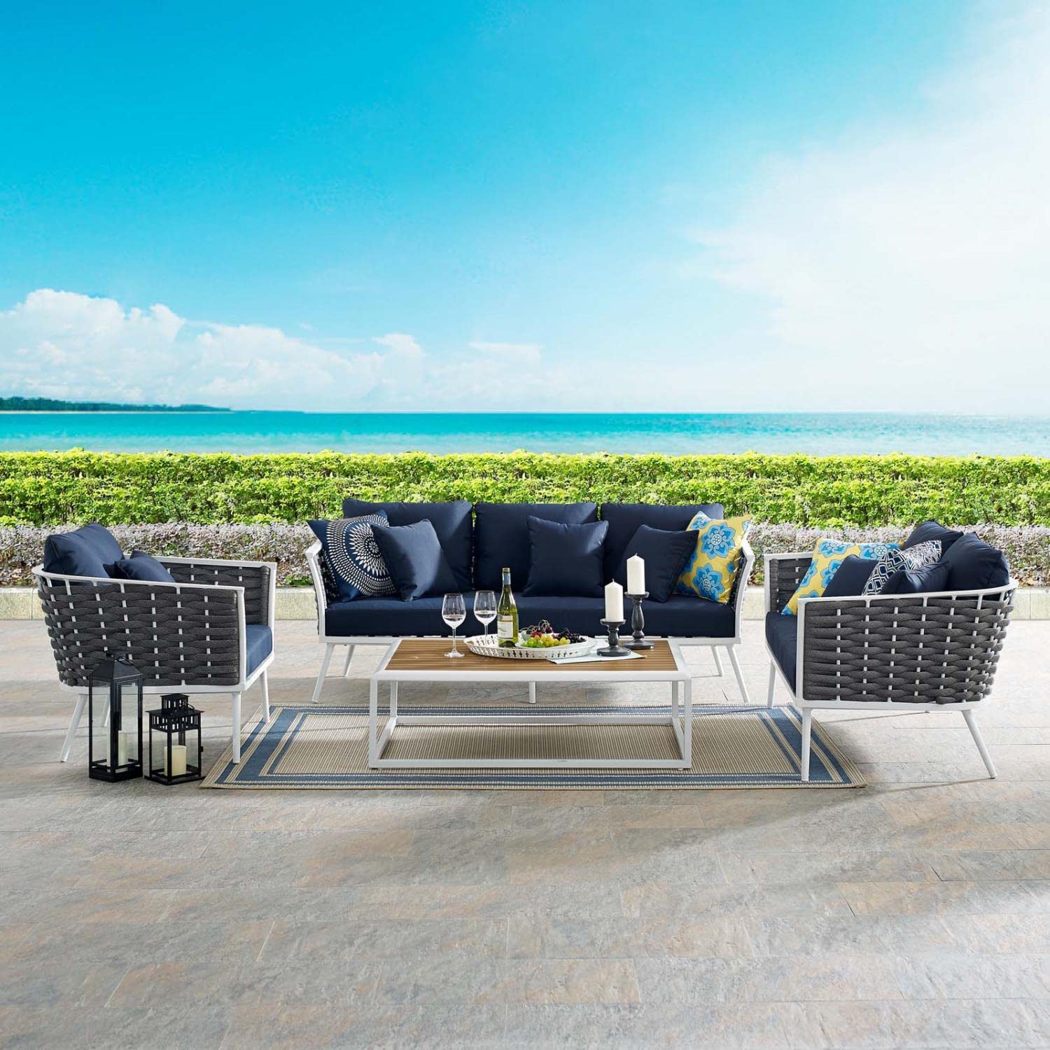 kitchen and dining room sets | CasaFoyer Stance Outdoor Collection | Modern Design | Waterproof Cushions | Durable Aluminum Frame | 4 Piece Patio Set | casafoyer.myshopify.com