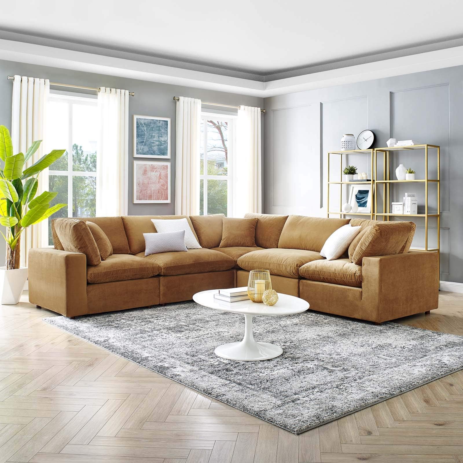 sofas | CasaFoyer Commix Sectional Sofa | Luxurious & Inviting | Stain-Resistant Velvet | Solid Wood Construction | Foam Padded Cushions | Includes 3 Corner Chairs & 2 Armless Chairs | casafoyer.myshopify.com
