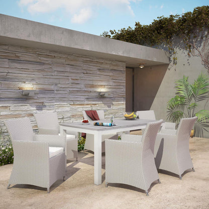 Patio Furniture Sets | Junction Outdoor Patio Dining Furniture Set | Vibrant Style | Durable Rattan Weave | All-Weather Cushions | Fully Assembled | 7 Piece Gray White | casafoyer.myshopify.com