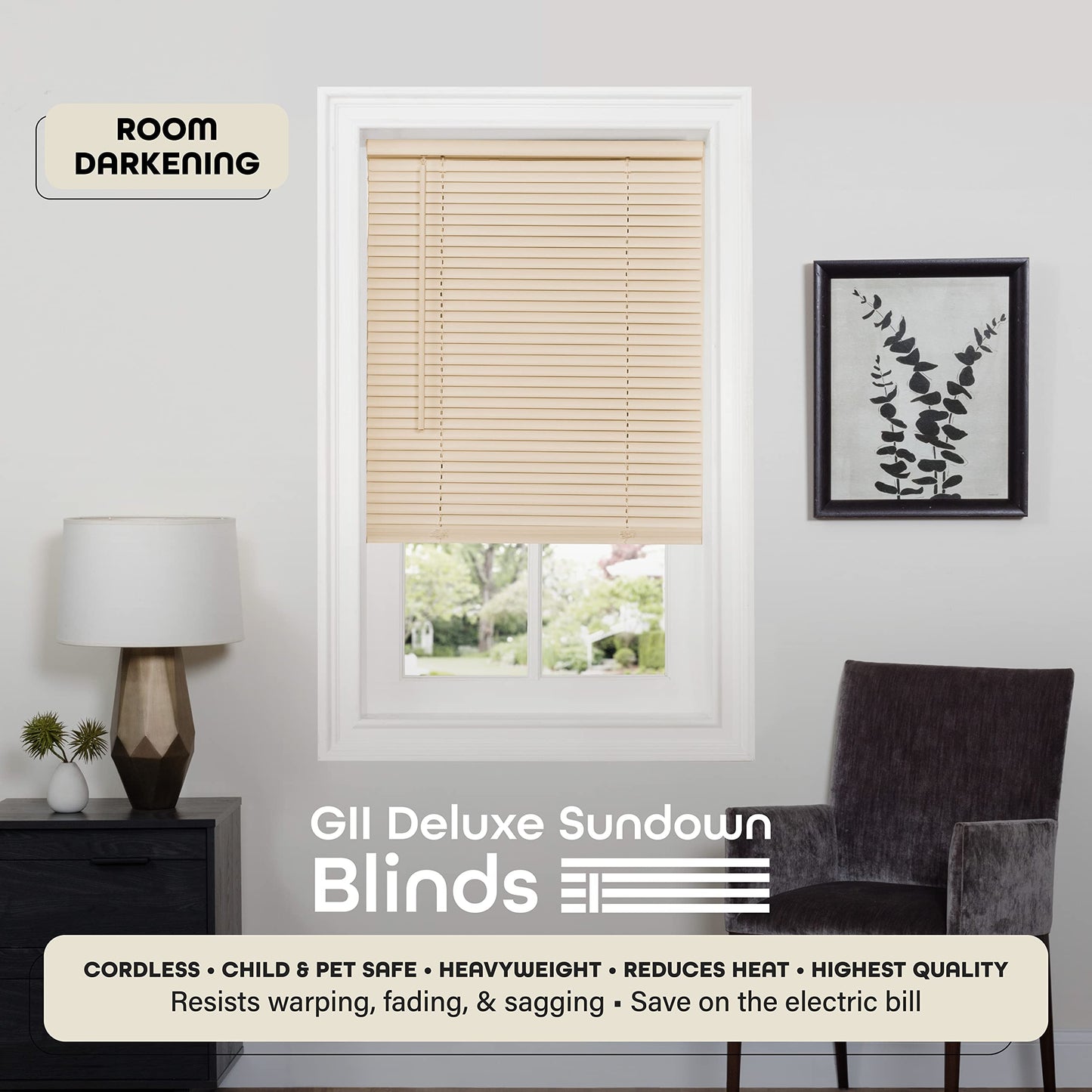 window treatment horizontal blinds | CasaFoyer Cordless GII Deluxe Sundown 1 Blind | Room Darkening | PVC | Child & Pet Safe | Easy to Operate | Hidden Mounting Brackets | 23x64 Alabaster | casafoyer.myshopify.com