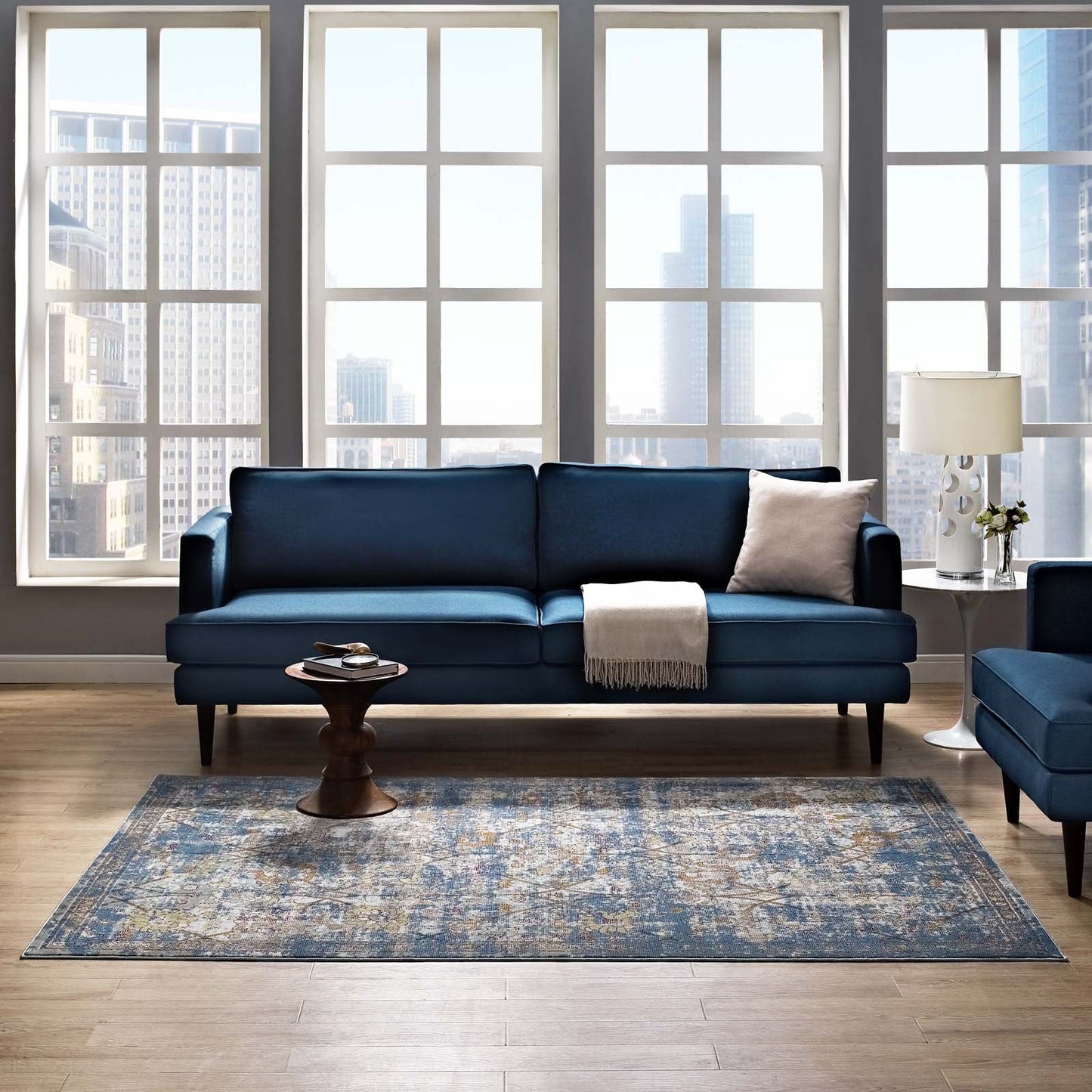 Carpet & Rugs | CasaFoyer Minu Distressed Floral Lattice Area Rug | Elegant Design | Durable Polypropylene | Non-Shedding & Stain-Resistant | Traditional & Modern Decor | 8x10 Blue Gray, Yellow, Orange | casafoyer.myshopify.com