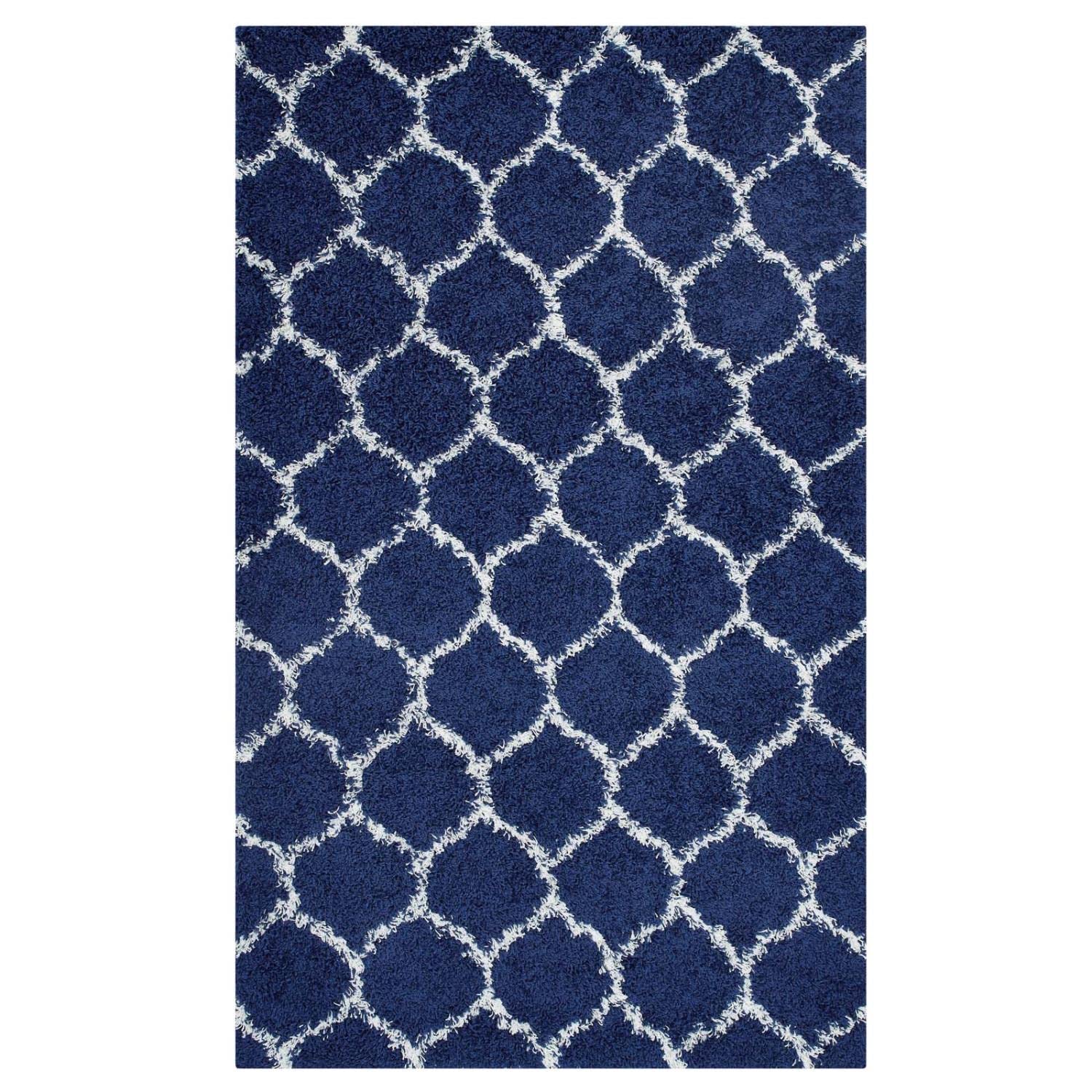 Carpet & Rugs | CasaFoyer Solvea Moroccan Trellis Shag Area Rug | Navy/Ivory | 5x8 ft | Durable, Non-Shedding | High Density, Jute Bottom | Ideal for Living Room, Bedroom, Family Room | Elegant & Cozy | Safeguards Floors | casafoyer.myshopify.com