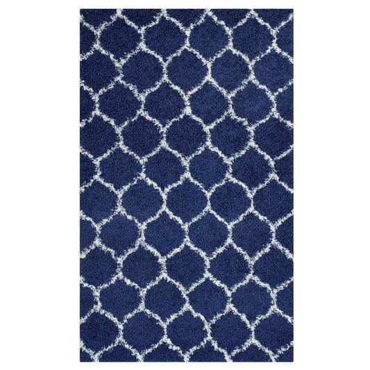 Carpet & Rugs | CasaFoyer Solvea Moroccan Trellis Shag Area Rug | Navy/Ivory | 5x8 ft | Durable, Non-Shedding | High Density, Jute Bottom | Ideal for Living Room, Bedroom, Family Room | Elegant & Cozy | Safeguards Floors | casafoyer.myshopify.com