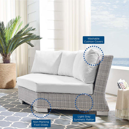executive chairs | CasaFoyer Conway Outdoor Patio Wicker Rattan Sectional Sofa Round Corner Chair | UV-Resistant | Water-Resistant Sunbrella Fabric | Sturdy Aluminum Frame | Light Gray | casafoyer.myshopify.com