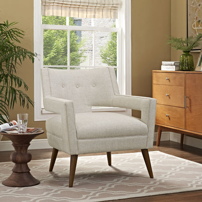 home office desk chairs | CasaFoyer Sheer Armchair | Mid-Century Modern Design | Soft Polyester Upholstery | Button Tufting | Cherry-Stained Wood Legs | 440 lbs Weight Capacity | casafoyer.myshopify.com