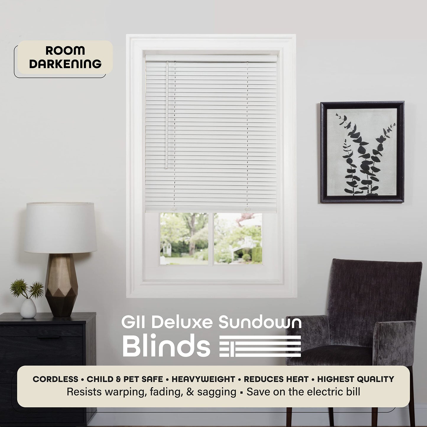 window treatment horizontal blinds | CasaFoyer Cordless GII Deluxe Sundown 1 Blind | Room Darkening | PVC | Child & Pet Safe | Easy Installation | 27x64 White | casafoyer.myshopify.com