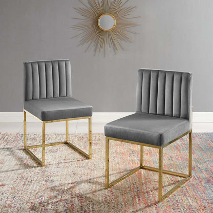 home office desk chairs | CasaFoyer Carriage Channel Tufted Performance Velvet Dining Chair | Gold Stainless Steel Sled Base | Set of 2 | Stain-Resistant | 331 lbs Weight Capacity | casafoyer.myshopify.com