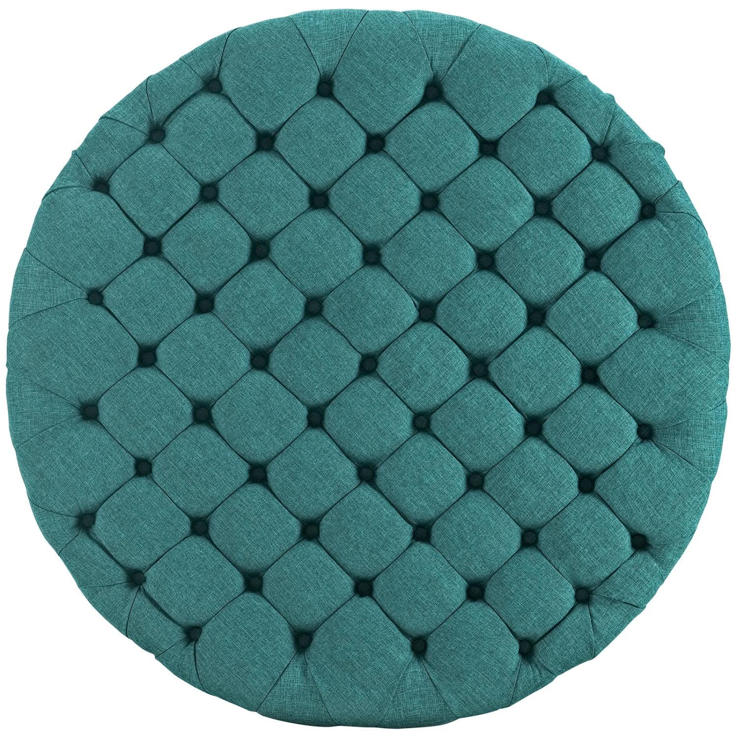 ottomans | CasaFoyer Amour Round Ottoman | Elegant Tufted Design | Plush Foam Padding | High-Quality Fabric Upholstery | Non-Marking Legs | Versatile for Bedroom, Living Room, Lounge, Office | Teal | casafoyer.myshopify.com