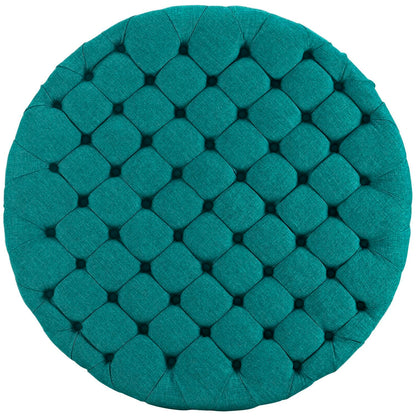 ottomans | CasaFoyer Amour Round Ottoman | Elegant Tufted Design | Plush Foam Padding | High-Quality Fabric Upholstery | Non-Marking Legs | Versatile for Bedroom, Living Room, Lounge, Office | Teal | casafoyer.myshopify.com