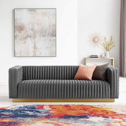 home office desk chairs | CasaFoyer Charisma Channel Tufted Performance Velvet Sofa | Vintage Glamour Design | Stain-Resistant Fabric | Supportive Coil System | Retro Modern Style | Gold Stainless Steel Base | Weight Capacity: 1323 lbs | Fully Assembled | casafoyer.myshopify.com