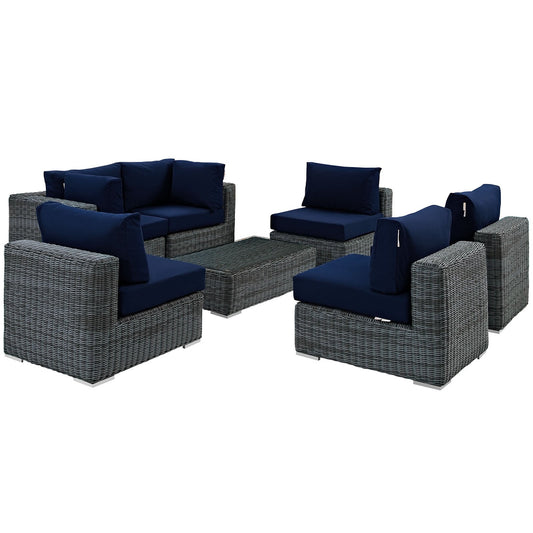 kitchen and dining room sets | CasaFoyer Ultimate Comfort | Summon Outdoor Patio Sectional Sofa Set - 7 Piece | Two-Tone Rattan | Sunbrella Cushions | UV Protection | Aluminum Frame | casafoyer.myshopify.com