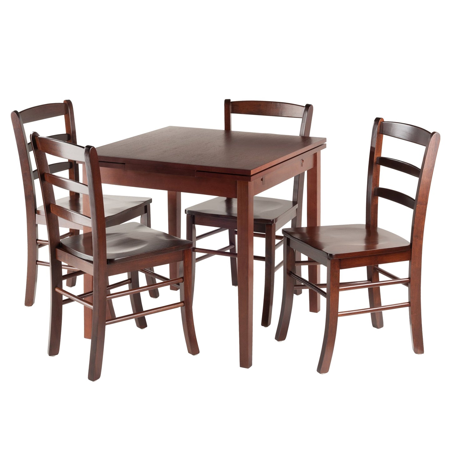 childrens table and chair sets | CasaFoyer Pulman Extension Table Set | Solid Wood | Walnut Finish | 48W x 29.9D | 5-Pc with Ladder Back Chairs | Easily Extendable | casafoyer.myshopify.com