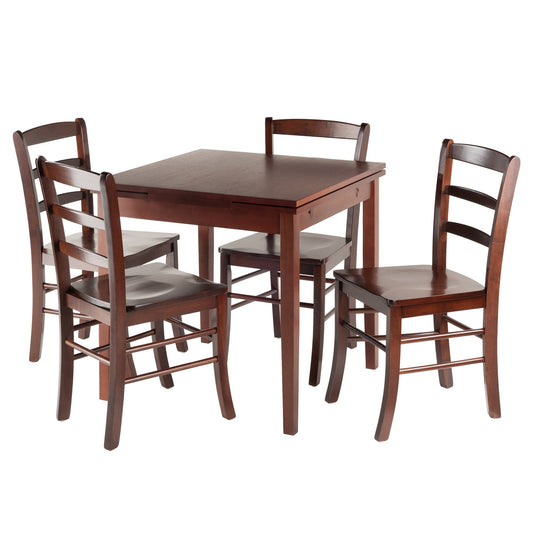 childrens table and chair sets | CasaFoyer Pulman Extension Table Set | Solid Wood | Walnut Finish | 48W x 29.9D | 5-Pc with Ladder Back Chairs | Easily Extendable | casafoyer.myshopify.com