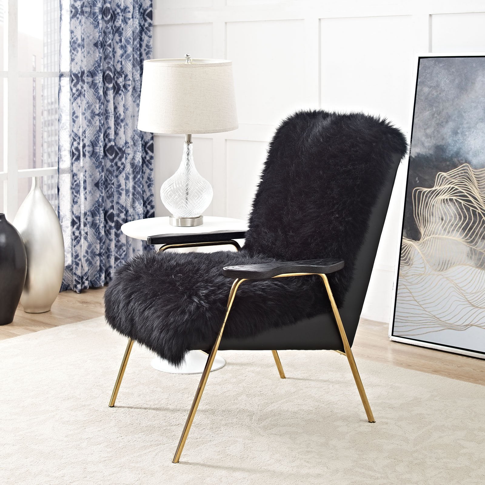 home office desk chairs | CasaFoyer Sprint Armchair | Luxurious Sheepskin | Foam Padding | Gold-Accented Legs | Solid Oak Armrests | Chic & Glamorous Vibe | casafoyer.myshopify.com