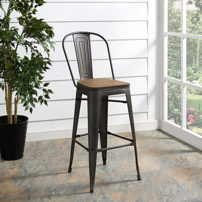 barstools | CasaFoyer Promenade Side Bamboo & Metal Bar Stool | Vintage Steel Finish | Industrial Modernity for Breakfast Nook or Bar Area | casafoyer.myshopify.com