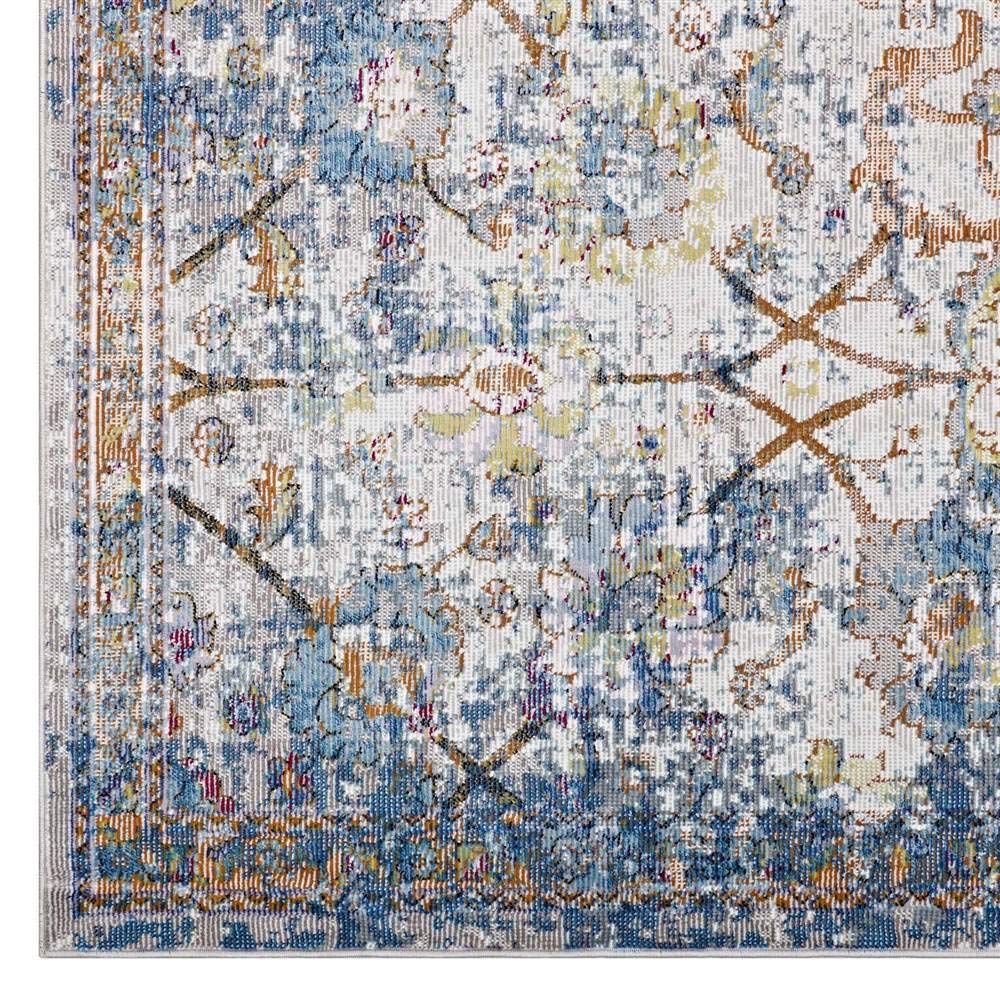 Carpet & Rugs | CasaFoyer Minu Distressed Floral Lattice Area Rug | Durable Polypropylene | Stain-Resistant | Traditional & Contemporary | 5x8 | Light Blue, Yellow, Orange | casafoyer.myshopify.com