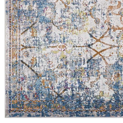 Carpet & Rugs | CasaFoyer Minu Distressed Floral Lattice Area Rug | Durable Polypropylene | Stain-Resistant | Traditional & Contemporary | 5x8 | Light Blue, Yellow, Orange | casafoyer.myshopify.com