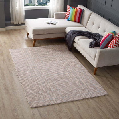 area rugs | CasaFoyer Kaja Criss-Cross Modern Abstract Area Rug | Plush Polyester Microfiber | Stain-Resistant | Non-Shedding | Easy to Clean | 5x8 Ivory, Cameo Rose, Light Blue | casafoyer.myshopify.com