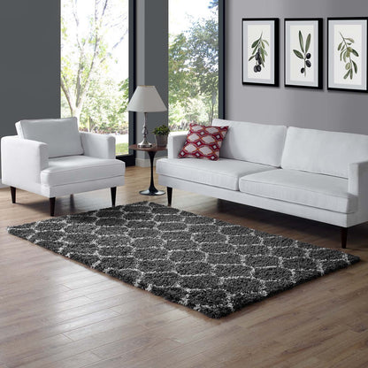 Carpet & Rugs | CasaFoyer Solvea Moroccan Trellis Shag Area Rug | Dark Gray/Ivory | 5x8 ft | Durable Polypropylene | Elegant Lattice Design | Plush 2-inch Pile | Easy to Clean | Perfect for Any Decor | casafoyer.myshopify.com