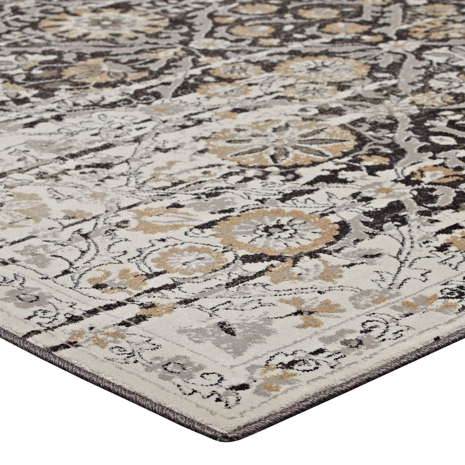 Carpet & Rugs | CasaFoyer Ganesa Distressed Diamond Floral Lattice Area Rug | Durable | Elegant Design | Stain-Resistant | 5x8 Size | Black and Beige | casafoyer.myshopify.com