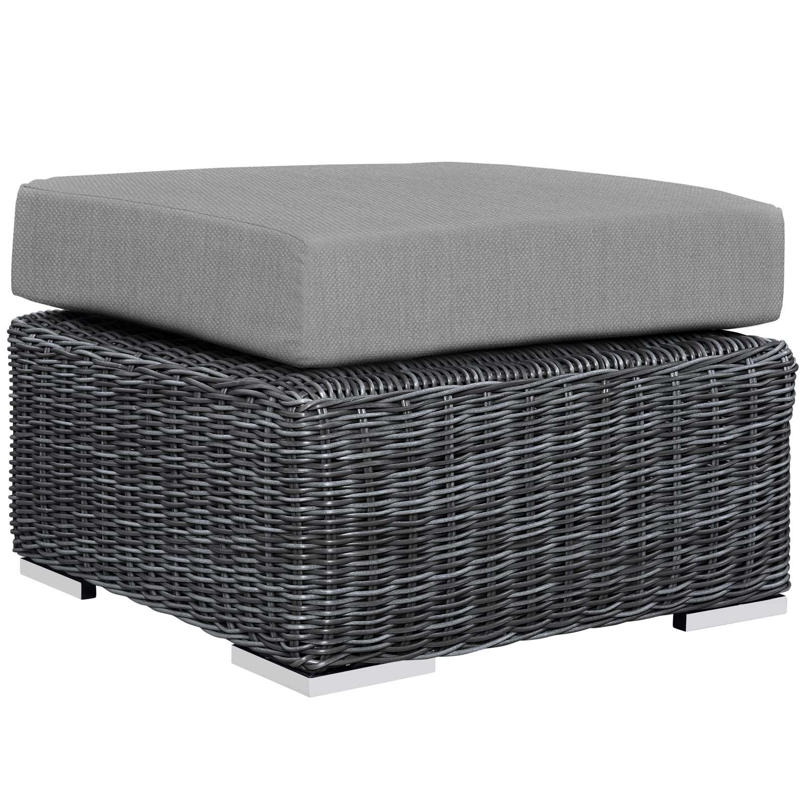 Ottoman | Summon Outdoor Patio Ottoman | Ultimate Comfort & Quality | Two-Tone Rattan Weave | Sunbrella Cushions | Sturdy Aluminum Frame | Modern Design | casafoyer.myshopify.com