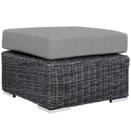 Ottoman | Summon Outdoor Patio Ottoman | Ultimate Comfort & Quality | Two-Tone Rattan Weave | Sunbrella Cushions | Sturdy Aluminum Frame | Modern Design | casafoyer.myshopify.com