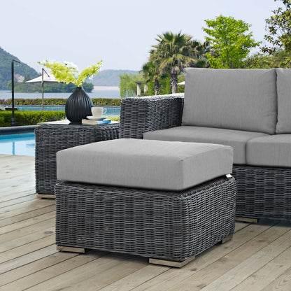 Ottoman | Summon Outdoor Patio Ottoman | Ultimate Comfort & Quality | Two-Tone Rattan Weave | Sunbrella Cushions | Sturdy Aluminum Frame | Modern Design | casafoyer.myshopify.com