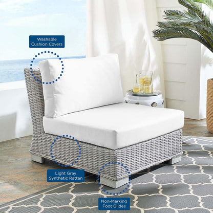 patio bistro sets | CasaFoyer Conway Outdoor Patio Wicker Rattan Armless Chair | Light Gray | UV-Resistant | Water-Resistant Sunbrella Cushions | Powder-Coated Aluminum Frame | casafoyer.myshopify.com
