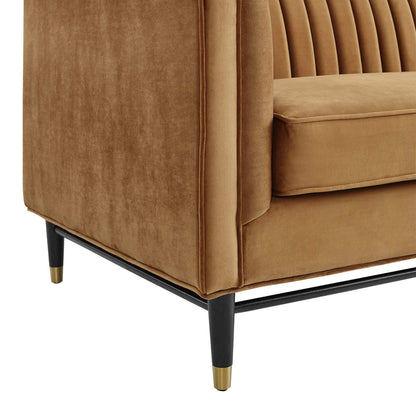 sofas | CasaFoyer Devote Channel Tufted Performance Velvet Loveseat | Retro Design | Stain-Resistant | Luxurious Seating | Cognac | casafoyer.myshopify.com