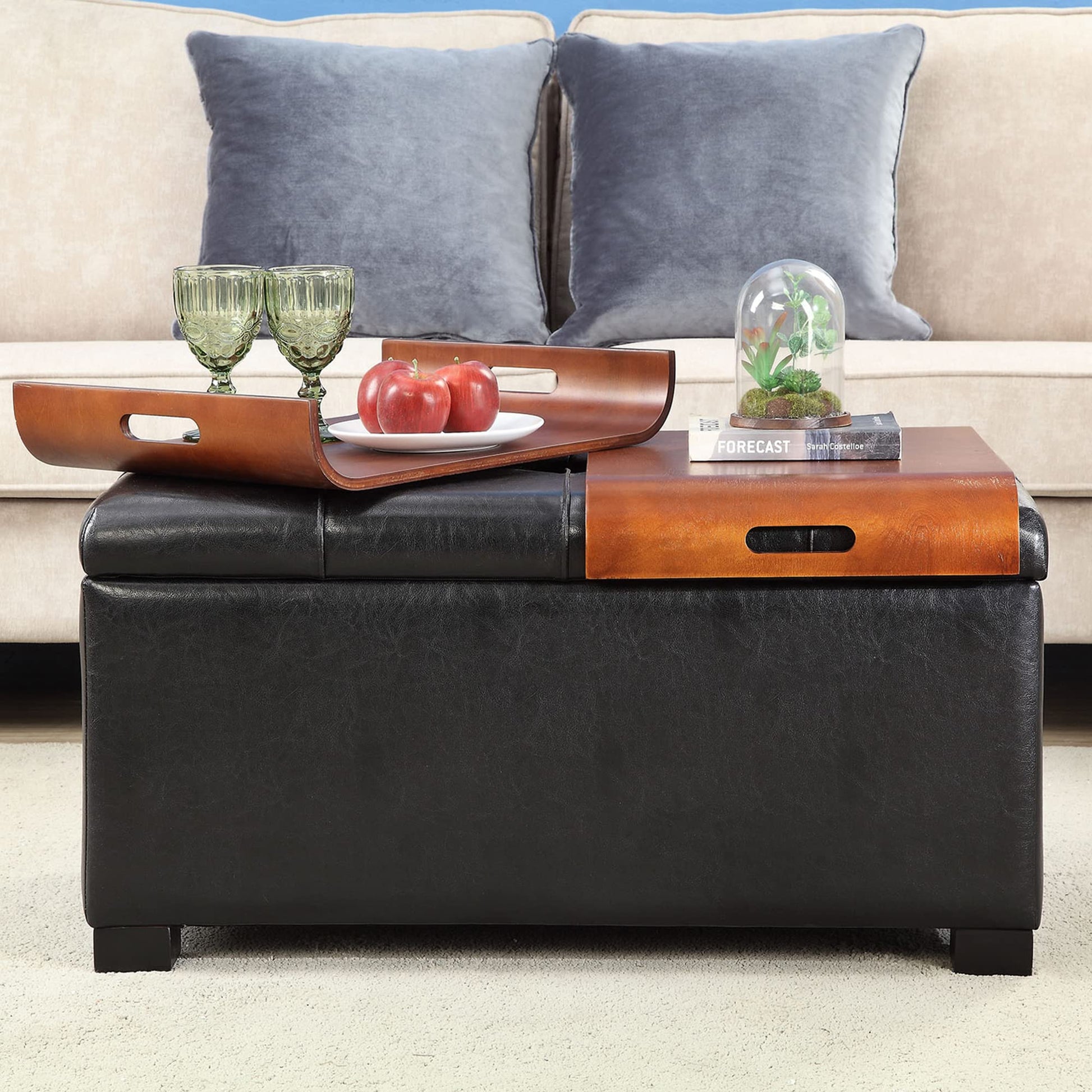 Ottoman | Designs4Comfort Storage Ottoman with Trays | Versatile & Elegant Furniture | Hinged Lid | Tufted Design | Solid Wood Feet | Bent Wood Trays | casafoyer.myshopify.com