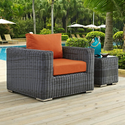 Patio Furniture Sets | Summon Outdoor Patio Arm Chair | Ultimate Comfort & Quality | Two-Tone Rattan | Sunbrella Cushions | Aluminum Frame | Perfect for Patio, Backyard, Poolside | casafoyer.myshopify.com