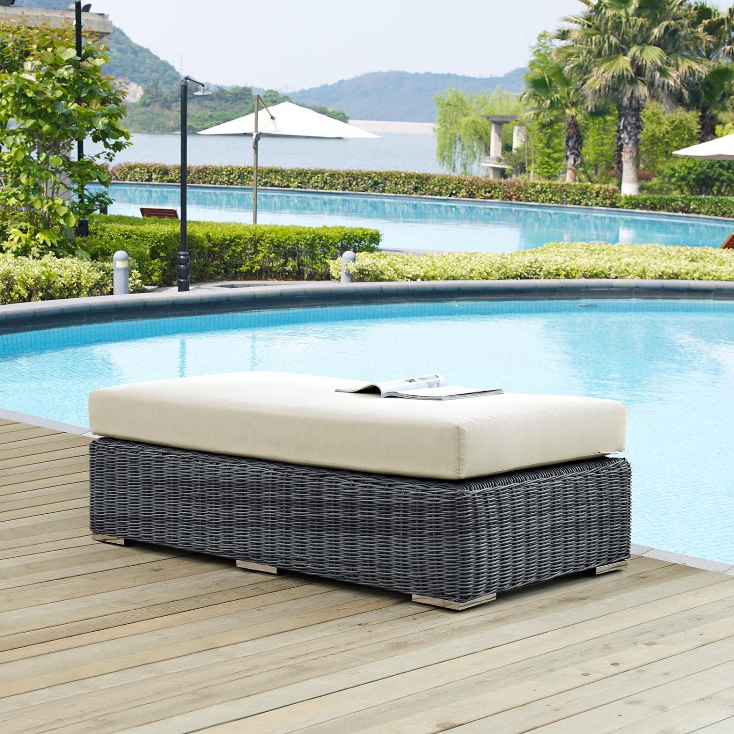 ottomans | CasaFoyer Summon Outdoor Patio Rectangle Ottoman | Two-Tone Rattan | Sunbrella Cushions | Aluminum Frame | Ideal for Patio, Backyard, Poolside | casafoyer.myshopify.com