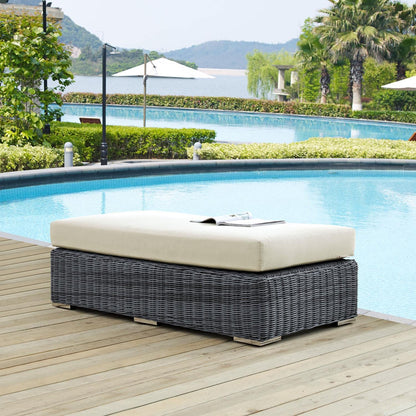 ottomans | CasaFoyer Summon Outdoor Patio Rectangle Ottoman | Two-Tone Rattan | Sunbrella Cushions | Aluminum Frame | Ideal for Patio, Backyard, Poolside | casafoyer.myshopify.com