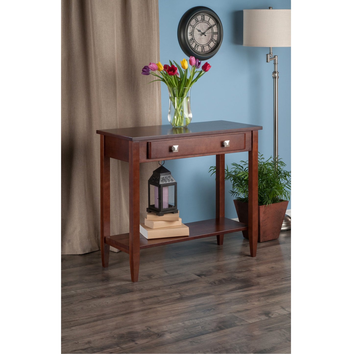 TABLE | Ergode Richmond Console Table | Sleek & Minimalist Design | Narrow Spaces | Spacious Drawer & Bottom Shelf | 33.98W x 15.69D x 29.92H | Antique Walnut Finish | casafoyer.myshopify.com