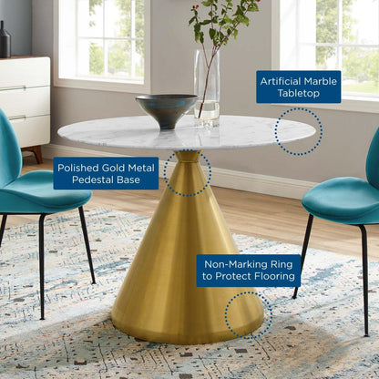 patio dining tables | CasaFoyer Tupelo 40 Dining Table | Modern Style | Mid-Century Flair | Polished Gold Metal Base | Artificial Marble Top | Easy to Clean | Non-Marking Ring | casafoyer.myshopify.com