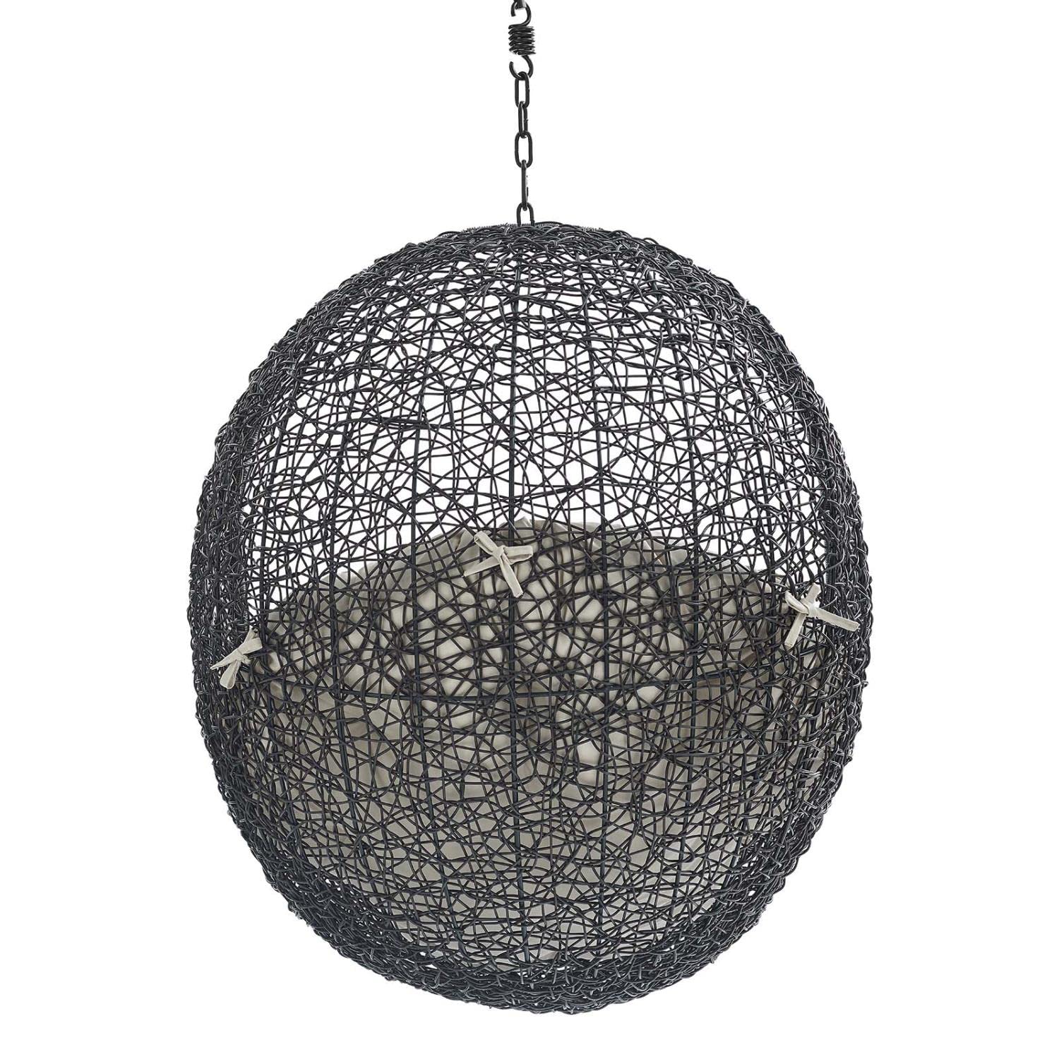 porch swings | Ergode Encase Outdoor Patio Swing Chair | Tranquil Retreat with Synthetic Rattan Weave & Plush Cushion | Ideal for Patio, Backyard, Porch, Poolside | Weather & UV Resistant | Adjustable Steel Chain | Black Beige | casafoyer.myshopify.com