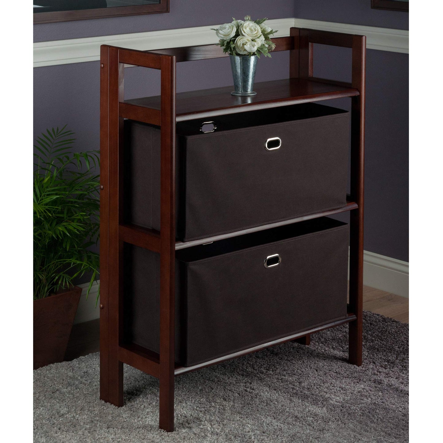 bookcases | Ergode  Wood Torino Folding Storage Shelf | 2 Baskets | Walnut Finish | Sturdy Fiberboard | Easy Assembly | 26W x 10.4D x 12.05H | casafoyer.myshopify.com