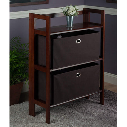 bookcases | Ergode  Wood Torino Folding Storage Shelf | 2 Baskets | Walnut Finish | Sturdy Fiberboard | Easy Assembly | 26W x 10.4D x 12.05H | casafoyer.myshopify.com