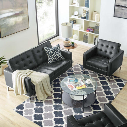 kitchen and dining room sets | CasaFoyer Loft Tufted Faux Leather Loveseat & Armchair Set | Modern Design | Stainless Steel Frame | Button Tufting | Silver Legs | casafoyer.myshopify.com