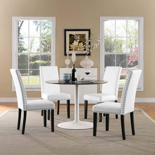 home office desk chairs | CasaFoyer Parcel Dining Chair Set of 4 | Faux Leather Upholstered | Nail-Head Trim | Comfortable Foam Padding | Solid Wood Legs | Easy Assembly | Stylish Dining Enhancement | casafoyer.myshopify.com