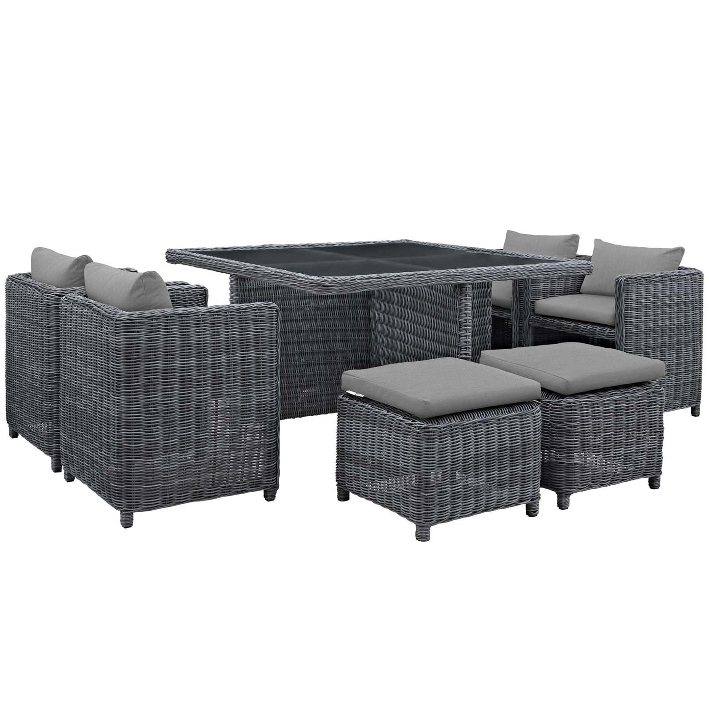 Dining Table | Summon Outdoor Patio Furniture Dining Set | Ultimate Comfort & Quality | Two-Tone Rattan | Sunbrella Cushions | UV Protection | Aluminum Frame | 4 Stools, 4 Chairs, 1 Table | casafoyer.myshopify.com