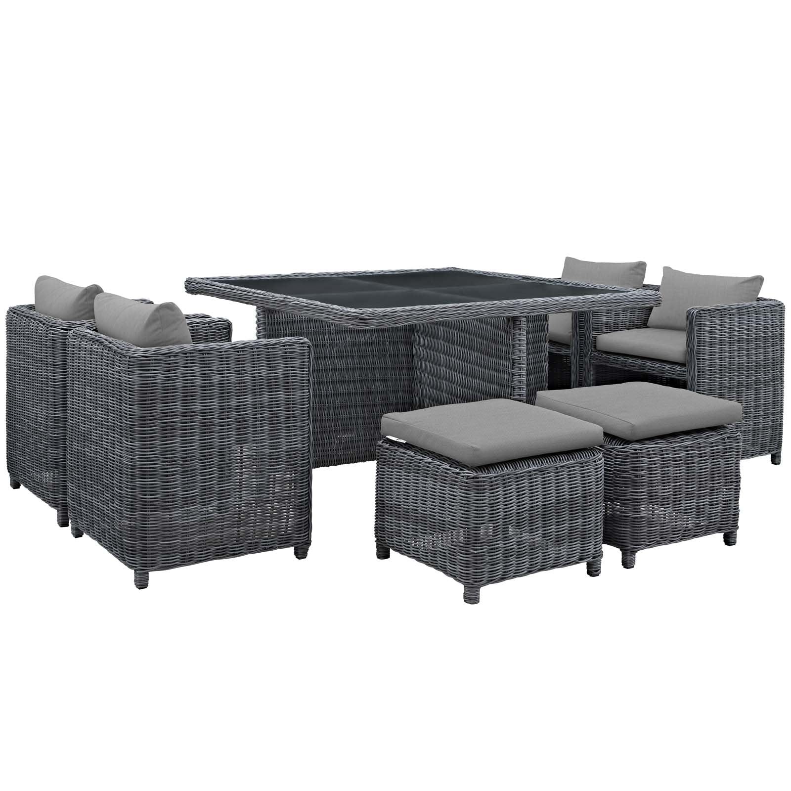 Dining Table | Summon Outdoor Patio Furniture Dining Set | Ultimate Comfort & Quality | Two-Tone Rattan | Sunbrella Cushions | UV Protection | Aluminum Frame | 4 Stools, 4 Chairs, 1 Table | casafoyer.myshopify.com