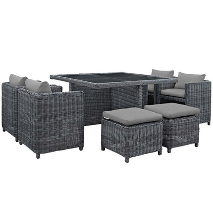 Dining Table | Summon Outdoor Patio Furniture Dining Set | Ultimate Comfort & Quality | Two-Tone Rattan | Sunbrella Cushions | UV Protection | Aluminum Frame | 4 Stools, 4 Chairs, 1 Table | casafoyer.myshopify.com